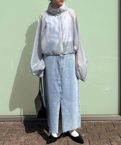 ISOOK（アイスー）の「【ISOOK / アイスー】シャイニーラインシアーブルゾン / トラックジャケット スタンドネック クロップド丈 ドロスト 2way 黒 グレー ブラック ZOZOTOWN限定（ブルゾン・レディース・ブラック/グレー・FREE）」の16枚目の写真