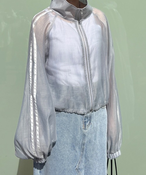 ISOOK（アイスー）の「【ISOOK / アイスー】シャイニーラインシアーブルゾン / トラックジャケット スタンドネック クロップド丈 ドロスト 2way 黒 グレー ブラック ZOZOTOWN限定（ブルゾン・レディース・ブラック/グレー・FREE）」の14枚目の写真