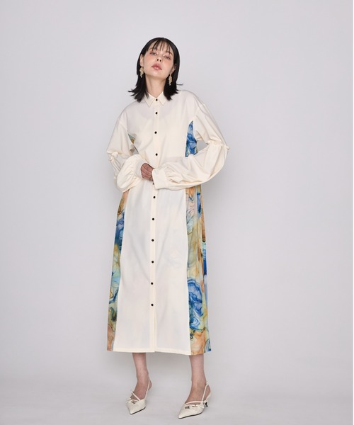 casane(カサネ)の「CASANE(カサネ)マーブルペイントデザインワンピース(ワンピース・レディース・ブラック/ベージュ・F)」の16枚目の写真