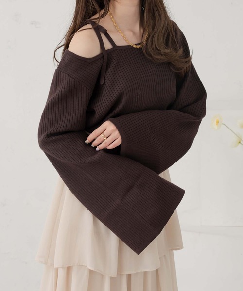 Ambre Neige（アンブルネージュ）の「flare sleeve rib knit / フレアスリーブリブニット（ニット/セーター・レディース・オレンジ/ダークブラウン/アイボリー・FREE）」の2枚目の写真