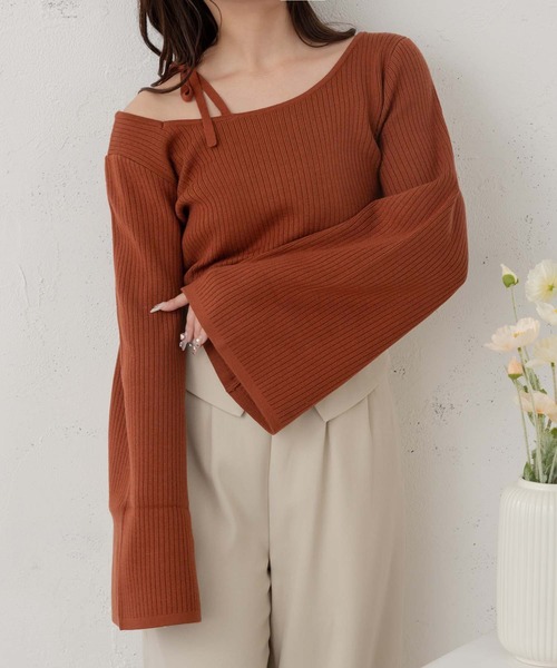 Ambre Neige（アンブルネージュ）の「flare sleeve rib knit / フレアスリーブリブニット（ニット/セーター・レディース・オレンジ/ダークブラウン/アイボリー・FREE）」の3枚目の写真