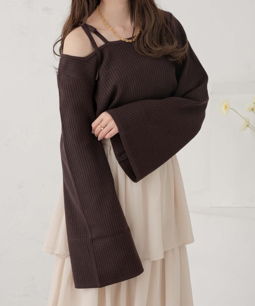 Ambre Neige（アンブルネージュ）の「flare sleeve rib knit / フレアスリーブリブニット（ニット/セーター・レディース・オレンジ/ダークブラウン/アイボリー・FREE）」の6枚目の写真