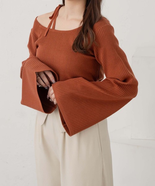 Ambre Neige（アンブルネージュ）の「flare sleeve rib knit / フレアスリーブリブニット（ニット/セーター・レディース・オレンジ/ダークブラウン/アイボリー・FREE）」の16枚目の写真