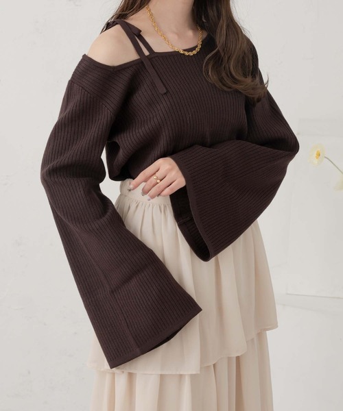 Ambre Neige（アンブルネージュ）の「flare sleeve rib knit / フレアスリーブリブニット（ニット/セーター・レディース・オレンジ/ダークブラウン/アイボリー・FREE）」の5枚目の写真