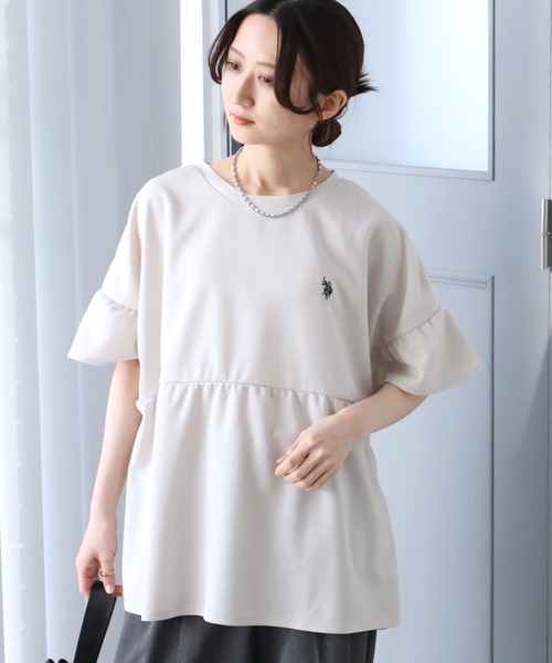 U.S. POLO ASSN.(ユーエスポロアッスン)の「【U.S. POLO ASSN./ユーエスポロアッスン】スムース ギャザープルオーバー(Tシャツ/カットソー・レディース・ネイビー/エメラルド/アイボリー・M/LL/L)」の1枚目の写真