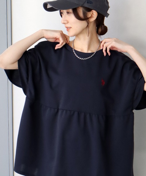 U.S. POLO ASSN.(ユーエスポロアッスン)の「【U.S. POLO ASSN./ユーエスポロアッスン】スムース ギャザープルオーバー(Tシャツ/カットソー・レディース・ネイビー/エメラルド/アイボリー・M/LL/L)」の3枚目の写真
