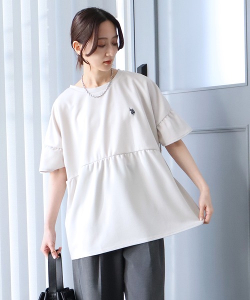 U.S. POLO ASSN.(ユーエスポロアッスン)の「【U.S. POLO ASSN./ユーエスポロアッスン】スムース ギャザープルオーバー(Tシャツ/カットソー・レディース・ネイビー/エメラルド/アイボリー・M/LL/L)」の7枚目の写真