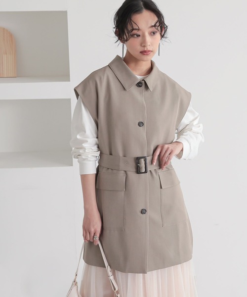 n'OrLABEL(ノアールレーベル)の「『ベルト付きジレ』(ベスト・レディース・グレイッシュベージュ/チャコール・2/1)」の1枚目の写真