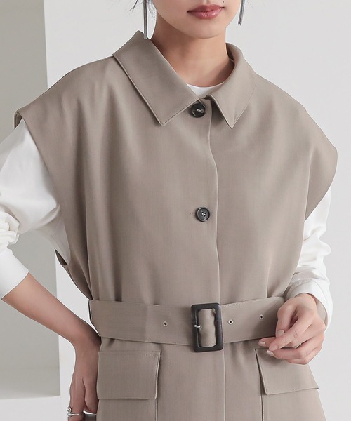 n'OrLABEL(ノアールレーベル)の「『ベルト付きジレ』(ベスト・レディース・グレイッシュベージュ/チャコール・2/1)」の5枚目の写真