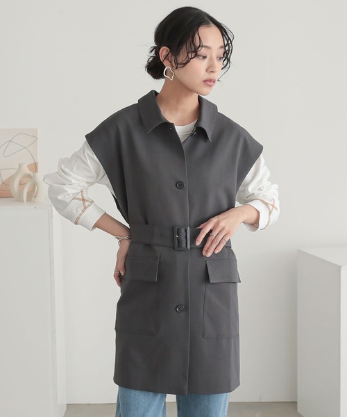 美品 IRENE アイレネ オーバーサイズ ジレ ベスト ダブル ベルト グレー 美品 IRENE アイレネ オーバーサイズ ジレ ベスト ダブル ベルト