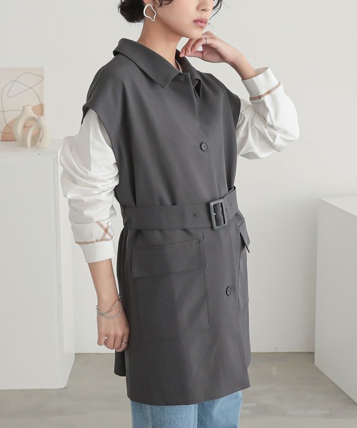 n'OrLABEL(ノアールレーベル)の「『ベルト付きジレ』(ベスト・レディース・グレイッシュベージュ/チャコール・2/1)」の11枚目の写真