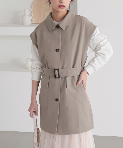 n'OrLABEL(ノアールレーベル)の「『ベルト付きジレ』(ベスト・レディース・グレイッシュベージュ/チャコール・2/1)」の6枚目の写真