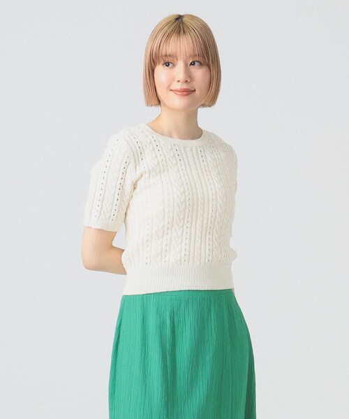 Ray BEAMS（レイビームス）の「ケーブル クルーネック ニット（ニット/セーター・レディース・ライトブルー/ピンク/オフホワイト・ONE SIZE）」の2枚目の写真