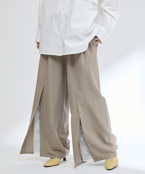 firsthand サイドレーススラックス セール】Firsthand/ファーストハンド レース×ストライプ