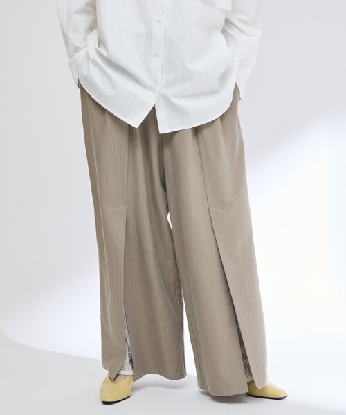 Firsthand（ファーストハンド）の「Firsthand/ファーストハンド レース×ストライプ スプリットワイドパンツ（スラックス・レディース・チャコールグレー/グレー・S/M）」の6枚目の写真