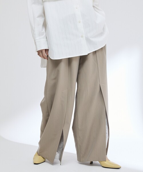 Firsthand（ファーストハンド）の「Firsthand/ファーストハンド レース×ストライプ スプリットワイドパンツ（スラックス・レディース・チャコールグレー/グレー・S/M）」の7枚目の写真