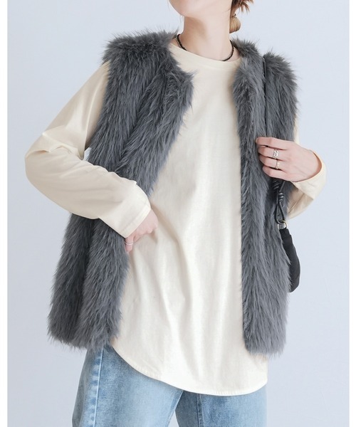 reca（レカ）の「裾ラウンドロンＴシャツ（Tシャツ/カットソー・レディース・アイボリー/グレー/ブラック・M）」の2枚目の写真