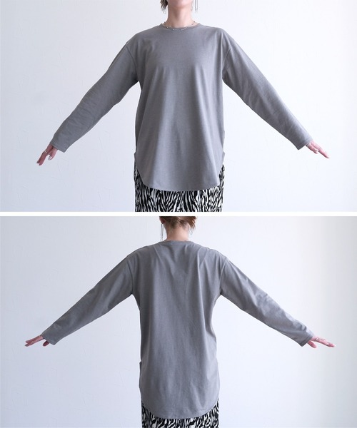 reca（レカ）の「裾ラウンドロンＴシャツ（Tシャツ/カットソー・レディース・アイボリー/グレー/ブラック・M）」の7枚目の写真