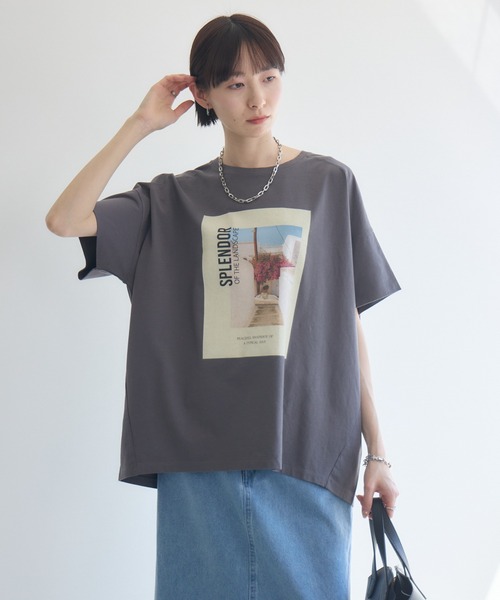 Paradise Picnic（パラダイスピクニック）の「Dignite Collier ワイドフォトT（Tシャツ/カットソー・レディース・ホワイト/チャコールグレー・FREE）」の6枚目の写真