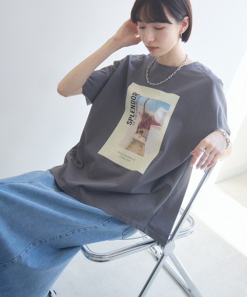 Paradise Picnic（パラダイスピクニック）の「Dignite Collier ワイドフォトT（Tシャツ/カットソー・レディース・ホワイト/チャコールグレー・FREE）」の9枚目の写真