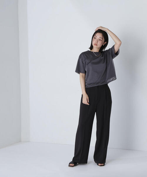 NATURAL BEAUTY BASIC(ナチュラルビューティーベーシック)の「◇ 【Oggi掲載】グロッシーシアーレイヤードTシャツ(Tシャツ/カットソー・レディース・チャコールグレー/オフホワイト/ブラウン・FREE)」の5枚目の写真