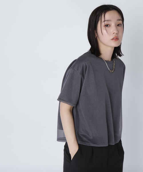 NATURAL BEAUTY BASIC(ナチュラルビューティーベーシック)の「◇ 【Oggi掲載】グロッシーシアーレイヤードTシャツ(Tシャツ/カットソー・レディース・チャコールグレー/オフホワイト/ブラウン・FREE)」の6枚目の写真