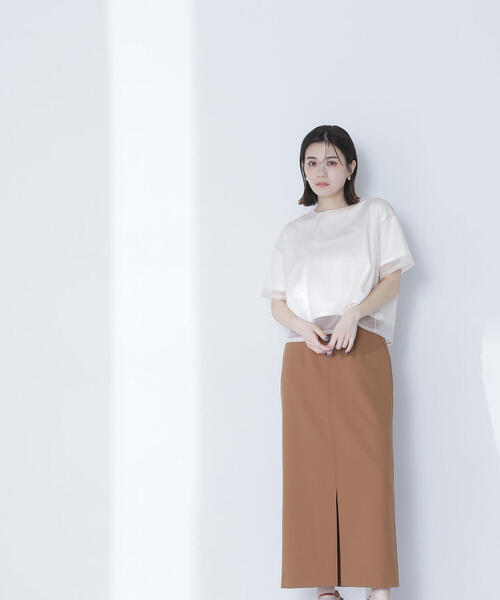 NATURAL BEAUTY BASIC(ナチュラルビューティーベーシック)の「◇ 【Oggi掲載】グロッシーシアーレイヤードTシャツ(Tシャツ/カットソー・レディース・チャコールグレー/オフホワイト/ブラウン・FREE)」の15枚目の写真