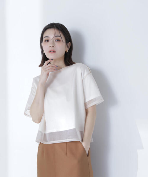 NATURAL BEAUTY BASIC(ナチュラルビューティーベーシック)の「◇ 【Oggi掲載】グロッシーシアーレイヤードTシャツ(Tシャツ/カットソー・レディース・チャコールグレー/オフホワイト/ブラウン・FREE)」の19枚目の写真