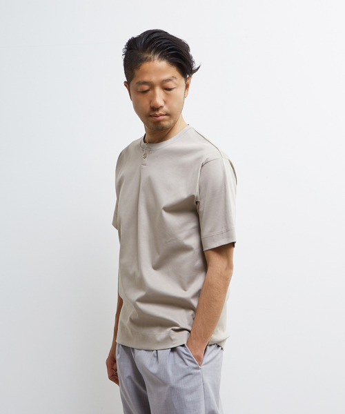 MEN'S MELROSE(メンズメルローズ)の「マーセライズポンチ1BTヘンリーネックハーフスリーブ(Tシャツ/カットソー・メンズ・ベージュ/ホワイト/ブラック・2/3/4)」の10枚目の写真