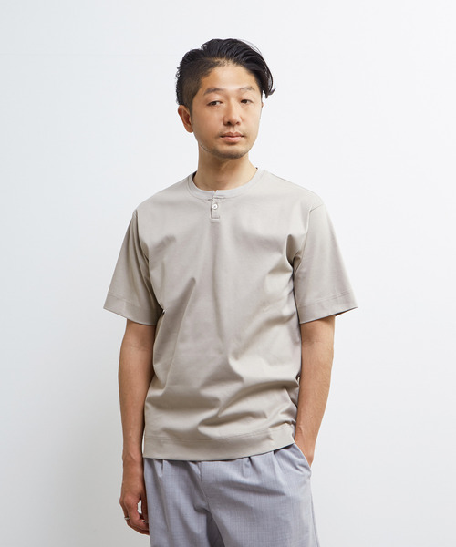 MEN'S MELROSE(メンズメルローズ)の「マーセライズポンチ1BTヘンリーネックハーフスリーブ(Tシャツ/カットソー・メンズ・ベージュ/ホワイト/ブラック・2/3/4)」の6枚目の写真
