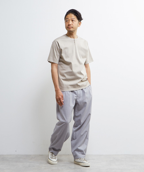 MEN'S MELROSE(メンズメルローズ)の「マーセライズポンチ1BTヘンリーネックハーフスリーブ(Tシャツ/カットソー・メンズ・ベージュ/ホワイト/ブラック・2/3/4)」の7枚目の写真