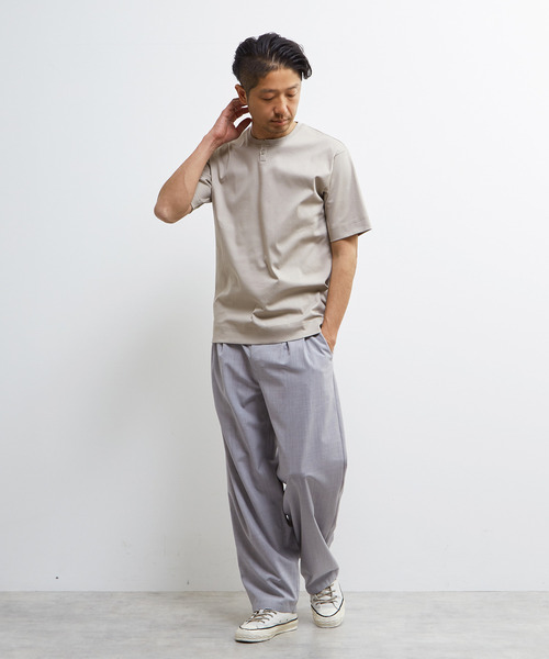 MEN'S MELROSE(メンズメルローズ)の「マーセライズポンチ1BTヘンリーネックハーフスリーブ(Tシャツ/カットソー・メンズ・ベージュ/ホワイト/ブラック・2/3/4)」の8枚目の写真