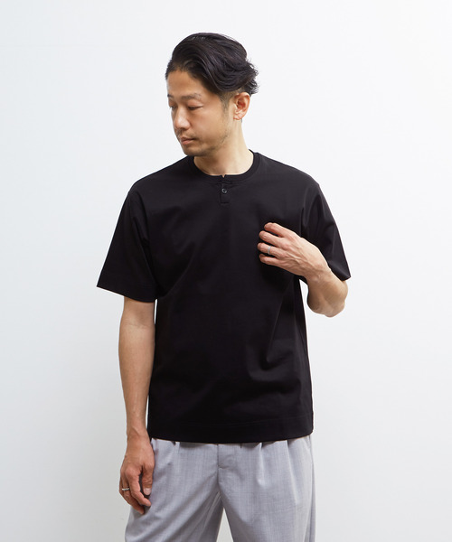 MEN'S MELROSE(メンズメルローズ)の「マーセライズポンチ1BTヘンリーネックハーフスリーブ(Tシャツ/カットソー・メンズ・ベージュ/ホワイト/ブラック・2/3/4)」の9枚目の写真