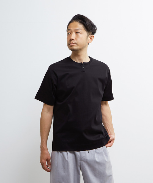MEN'S MELROSE(メンズメルローズ)の「マーセライズポンチ1BTヘンリーネックハーフスリーブ(Tシャツ/カットソー・メンズ・ベージュ/ホワイト/ブラック・2/3/4)」の4枚目の写真