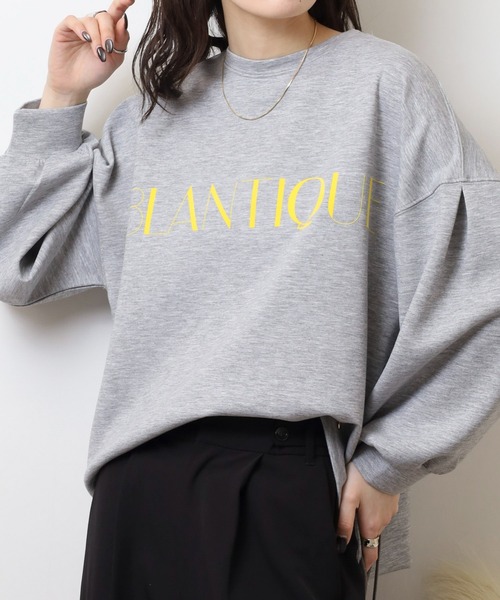 EGLANTINE(エグランティーヌ)の「EGLANTINE フロッキー加工ロゴカットソー 長袖ダンボールプルオーバー(Tシャツ/カットソー・レディース・杢グレー/ネイビー/サンドベージュ/カーキ・40)」の2枚目の写真