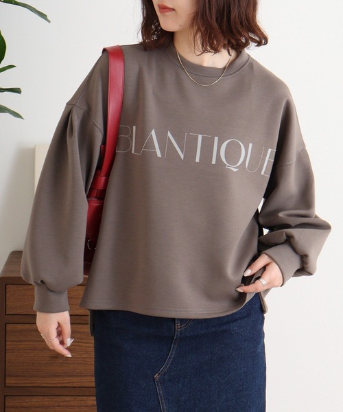 tシャツ EGLANTINE フロッキー加工ロゴカットソー 長袖ダンボールプルオーバー レディース セール】EGLANTINE フロッキー加工ロゴカットソー 長袖