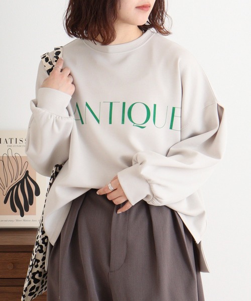 tシャツ EGLANTINE フロッキー加工ロゴカットソー 長袖ダンボールプルオーバー レディース セール】EGLANTINE フロッキー加工ロゴカットソー 長袖