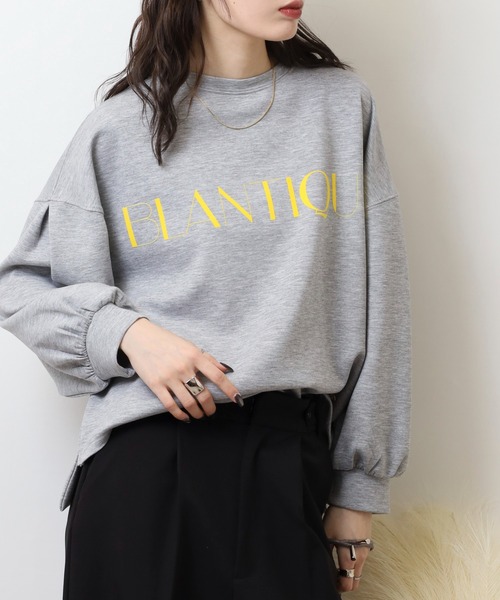 EGLANTINE(エグランティーヌ)の「EGLANTINE フロッキー加工ロゴカットソー 長袖ダンボールプルオーバー(Tシャツ/カットソー・レディース・杢グレー/ネイビー/サンドベージュ/カーキ・40)」の5枚目の写真