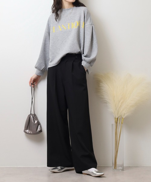 EGLANTINE(エグランティーヌ)の「EGLANTINE フロッキー加工ロゴカットソー 長袖ダンボールプルオーバー(Tシャツ/カットソー・レディース・杢グレー/ネイビー/サンドベージュ/カーキ・40)」の8枚目の写真