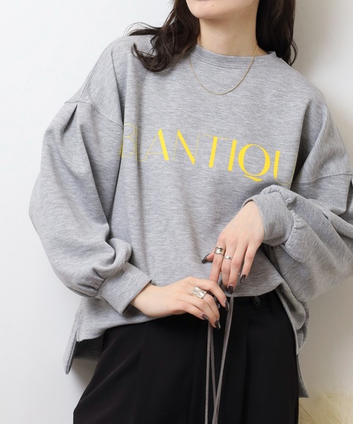 EGLANTINE(エグランティーヌ)の「EGLANTINE フロッキー加工ロゴカットソー 長袖ダンボールプルオーバー(Tシャツ/カットソー・レディース・杢グレー/ネイビー/サンドベージュ/カーキ・40)」の6枚目の写真