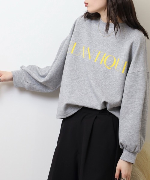EGLANTINE(エグランティーヌ)の「EGLANTINE フロッキー加工ロゴカットソー 長袖ダンボールプルオーバー(Tシャツ/カットソー・レディース・杢グレー/ネイビー/サンドベージュ/カーキ・40)」の7枚目の写真