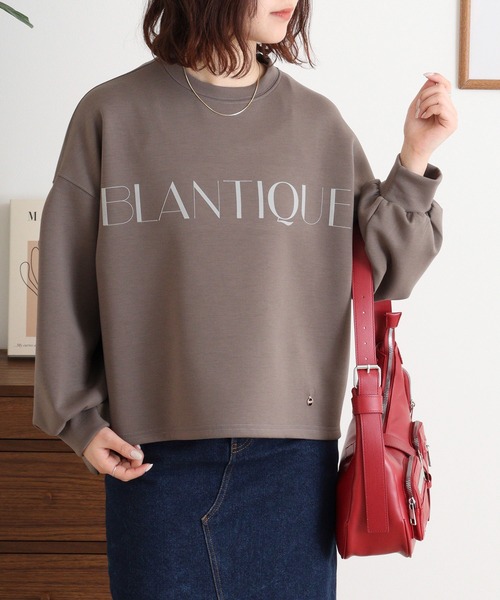 EGLANTINE(エグランティーヌ)の「EGLANTINE フロッキー加工ロゴカットソー 長袖ダンボールプルオーバー(Tシャツ/カットソー・レディース・杢グレー/ネイビー/サンドベージュ/カーキ・40)」の14枚目の写真