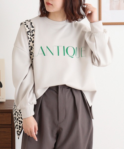 EGLANTINE(エグランティーヌ)の「EGLANTINE フロッキー加工ロゴカットソー 長袖ダンボールプルオーバー(Tシャツ/カットソー・レディース・杢グレー/ネイビー/サンドベージュ/カーキ・40)」の10枚目の写真