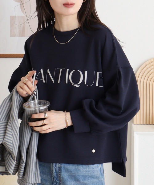 EGLANTINE(エグランティーヌ)の「EGLANTINE フロッキー加工ロゴカットソー 長袖ダンボールプルオーバー(Tシャツ/カットソー・レディース・杢グレー/ネイビー/サンドベージュ/カーキ・40)」の17枚目の写真