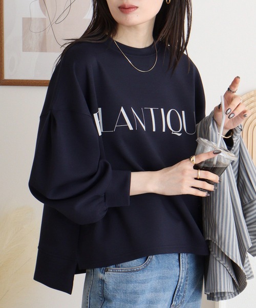 EGLANTINE(エグランティーヌ)の「EGLANTINE フロッキー加工ロゴカットソー 長袖ダンボールプルオーバー(Tシャツ/カットソー・レディース・杢グレー/ネイビー/サンドベージュ/カーキ・40)」の18枚目の写真