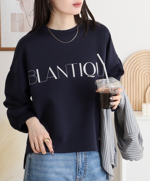EGLANTINE(エグランティーヌ)の「EGLANTINE フロッキー加工ロゴカットソー 長袖ダンボールプルオーバー(Tシャツ/カットソー・レディース・杢グレー/ネイビー/サンドベージュ/カーキ・40)」の19枚目の写真