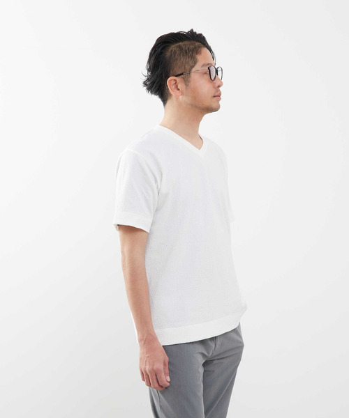 MEN'S MELROSE（メンズメルローズ）の「モザイクリンクスVネックハーフスリーブTシャツ（Tシャツ/カットソー・メンズ・チャコールグレー/ホワイト/ネイビー・4/2/3）」の12枚目の写真