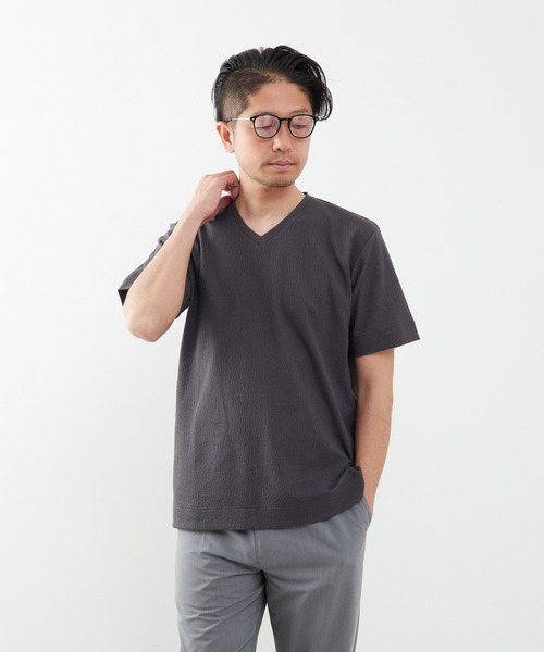 MEN'S MELROSE（メンズメルローズ）の「モザイクリンクスVネックハーフスリーブTシャツ（Tシャツ/カットソー・メンズ・チャコールグレー/ホワイト/ネイビー・4/2/3）」の16枚目の写真