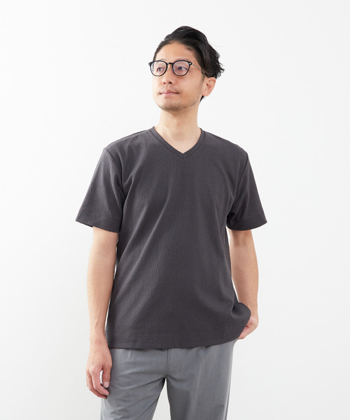 MEN'S MELROSE（メンズメルローズ）の「モザイクリンクスVネックハーフスリーブTシャツ（Tシャツ/カットソー・メンズ・チャコールグレー/ホワイト/ネイビー・4/2/3）」の17枚目の写真