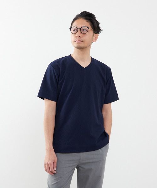 MEN'S MELROSE（メンズメルローズ）の「モザイクリンクスVネックハーフスリーブTシャツ（Tシャツ/カットソー・メンズ・チャコールグレー/ホワイト/ネイビー・4/2/3）」の21枚目の写真
